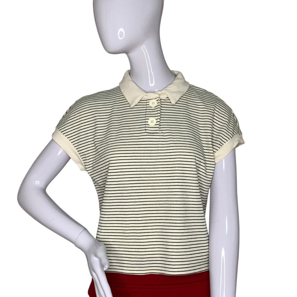 Atelier by Kirious Collared Crop Top Short Sleeve Striped Cream/Black Size XS